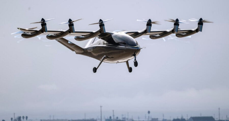 The Archer Maker air taxi prototype made its first flight, transitioning from vertical takeoff to horizontal movement