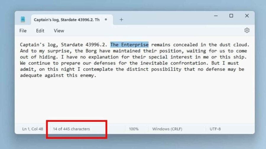 Notepad in Windows 11 will finally show character count