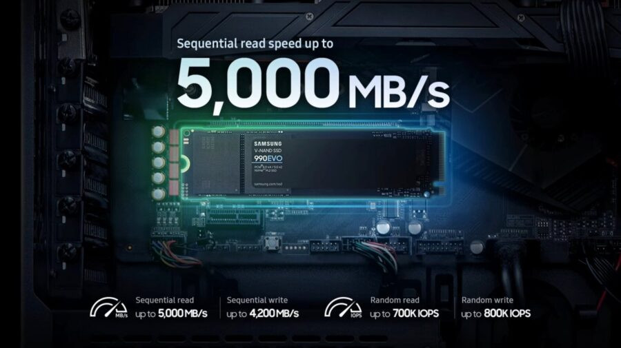 Samsung представила накопичувачі серії Samsung SSD 990 EVO: перші SSD з гібридним підключенням PCI-E 4.0 x4 / PCI-E 5.0 x2