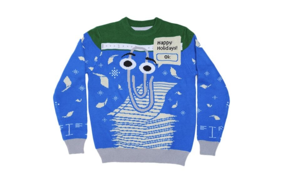 Another ugly Christmas sweater from Microsoft — this time based on Clippy