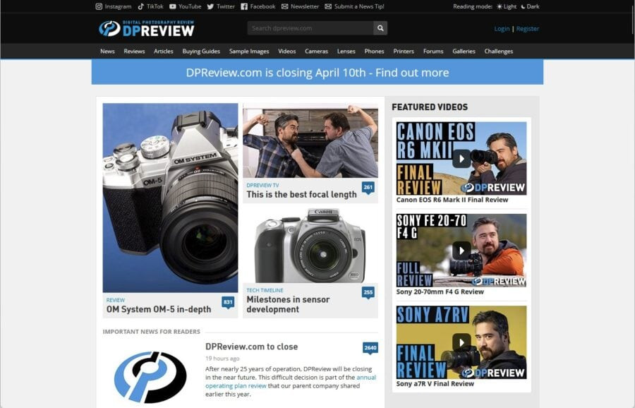 Amazon shuts down DPReview, a well-known site for photo enthusiasts