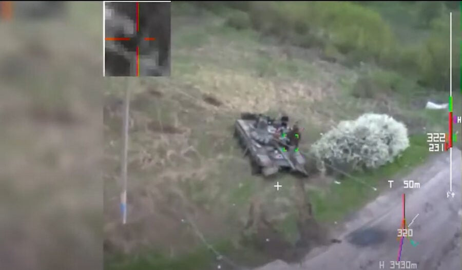 Kamikaze drone Switchblade in action. Directed by Special Operations Forces of Ukraine