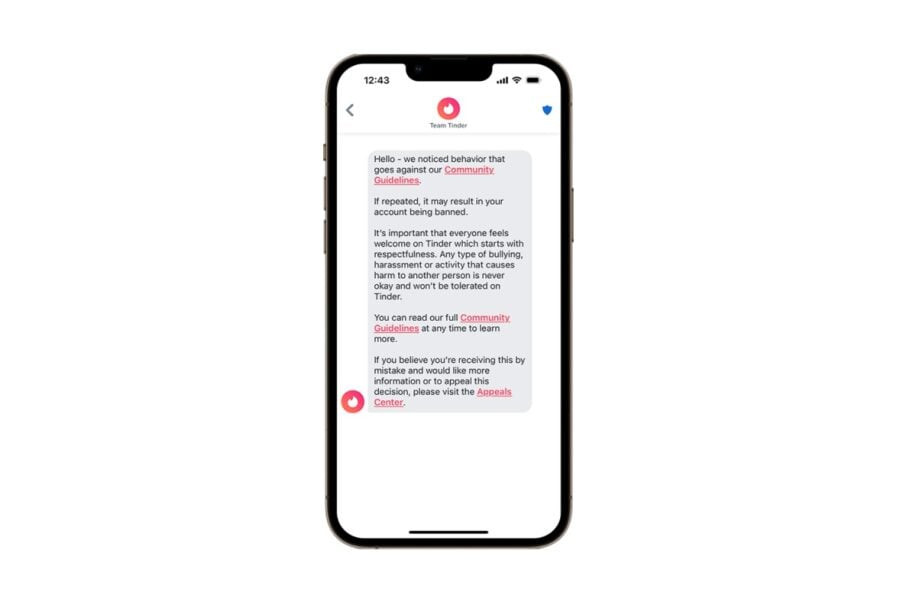 Tinder will warn users if they behave disrespectfully