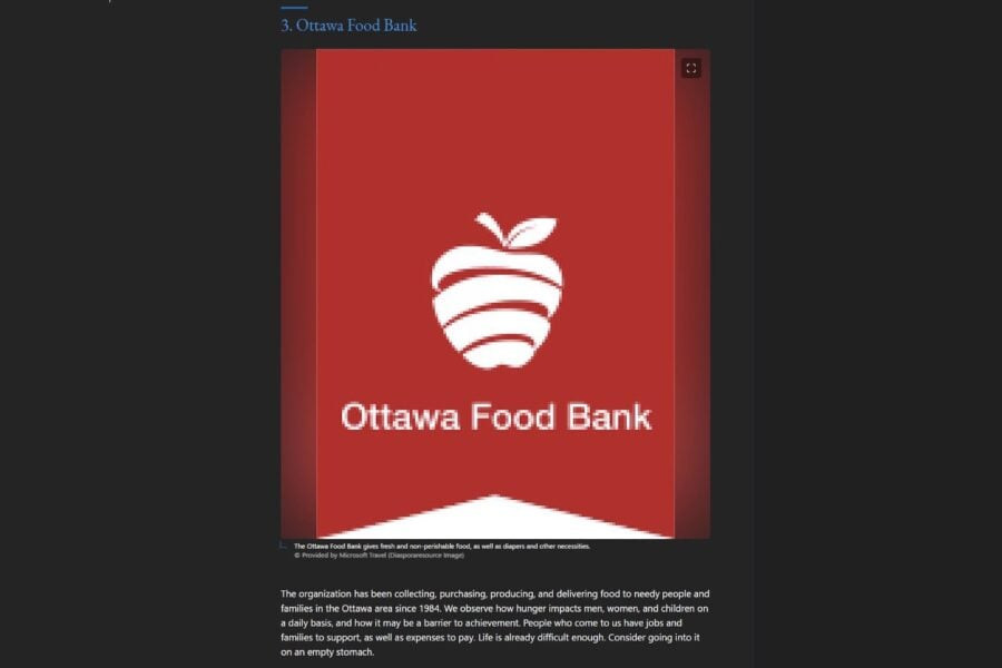 Microsoft's artificial intelligence wrote an article recommending the Ottawa Food Bank as a tourist attraction