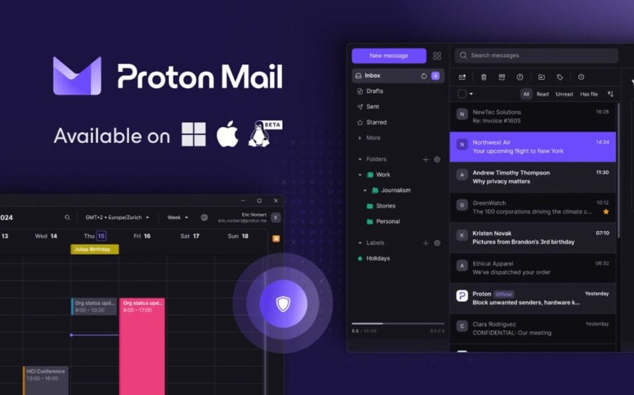 Proton Mail випустив десктопну програму для Windows та macOS, версія для Linux поки в беті