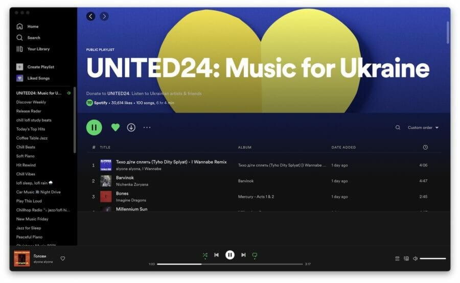 UNITED24 підготувала трекліст у Spotify до Дня Незалежності України. У нього є й благодійна мета