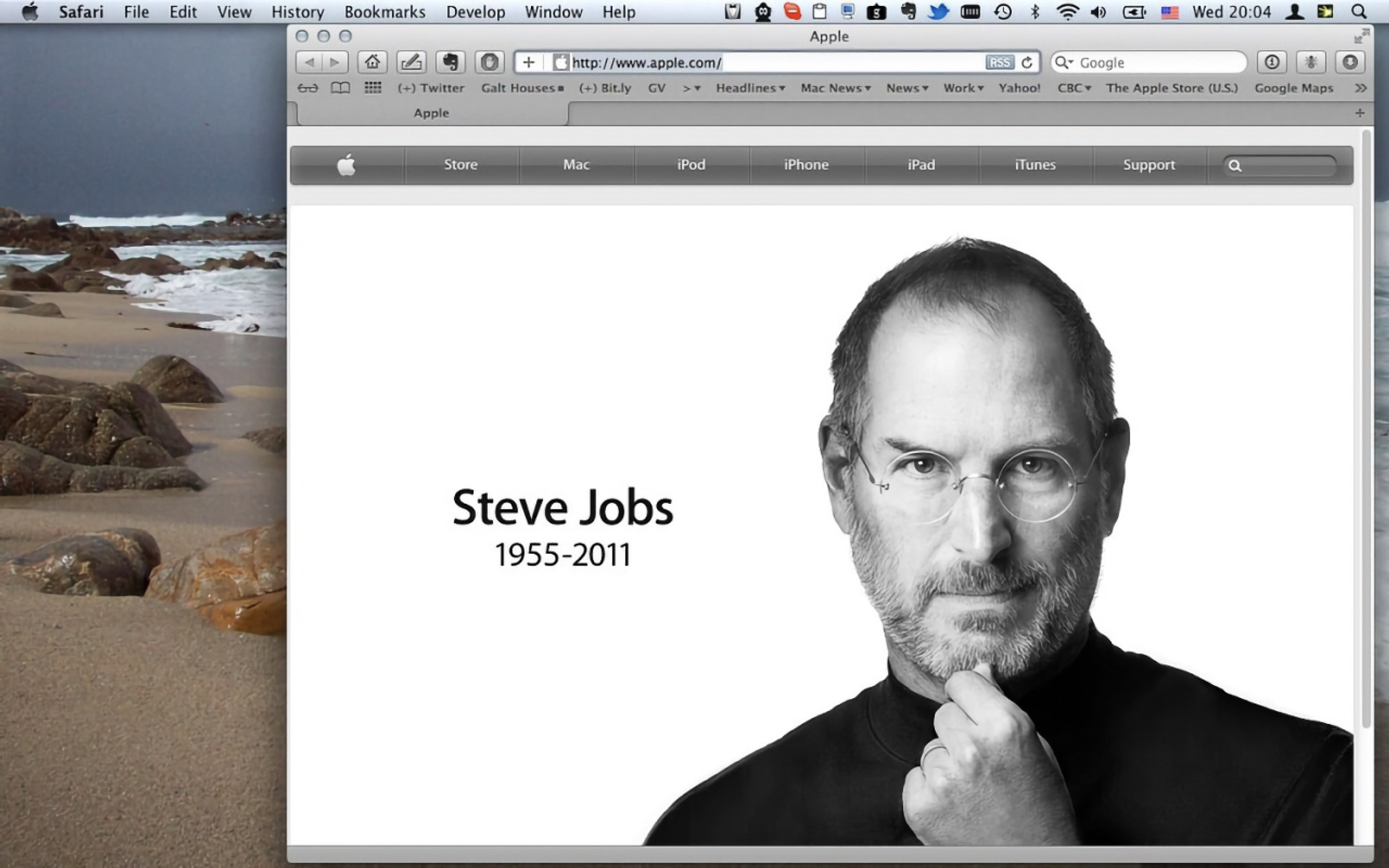 Apple's website on the day of Steve Jobs' death.