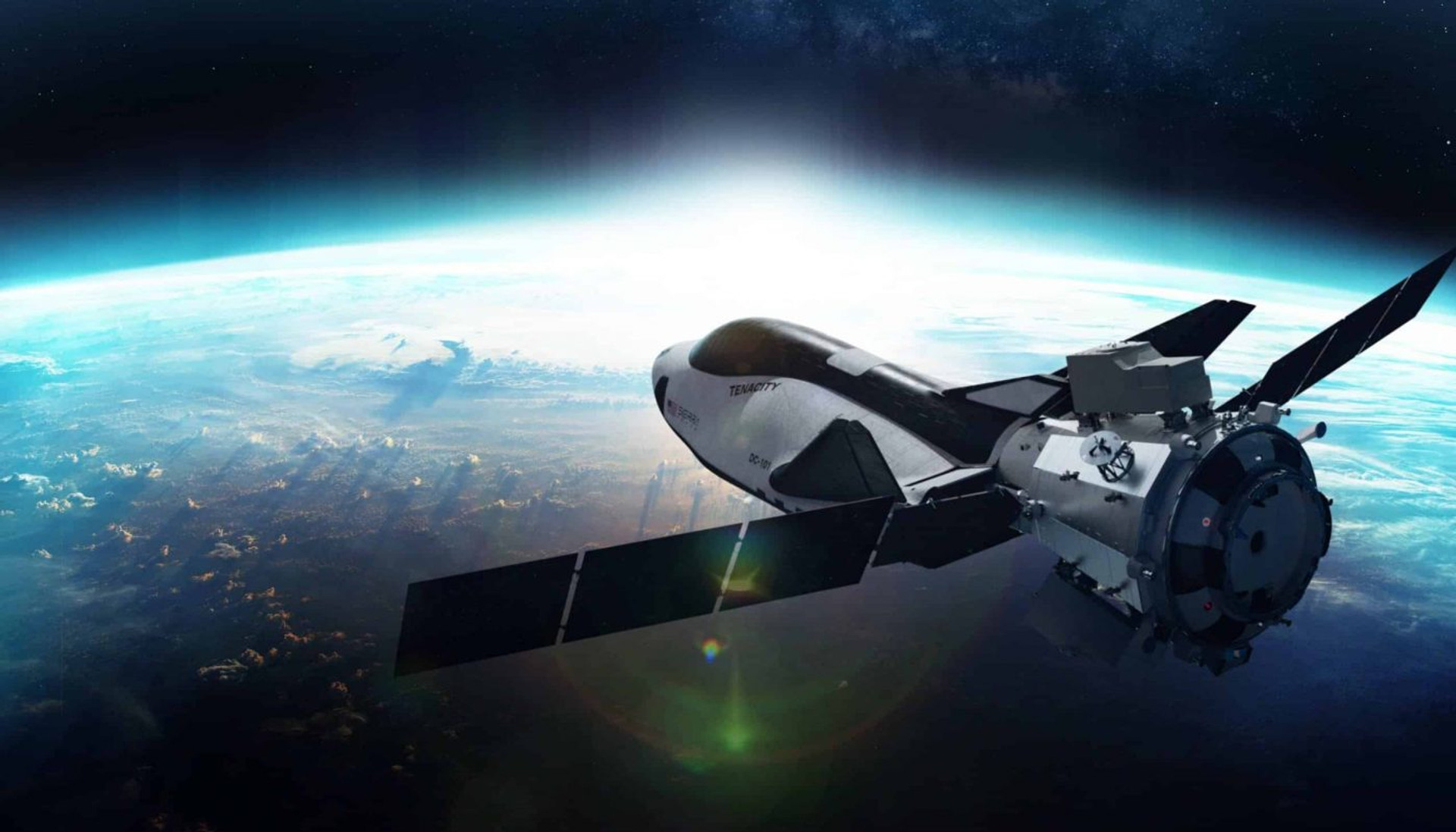 Dream Chaser DC-100 разом з модулем Shooting Star на орбіті в уяві художника
