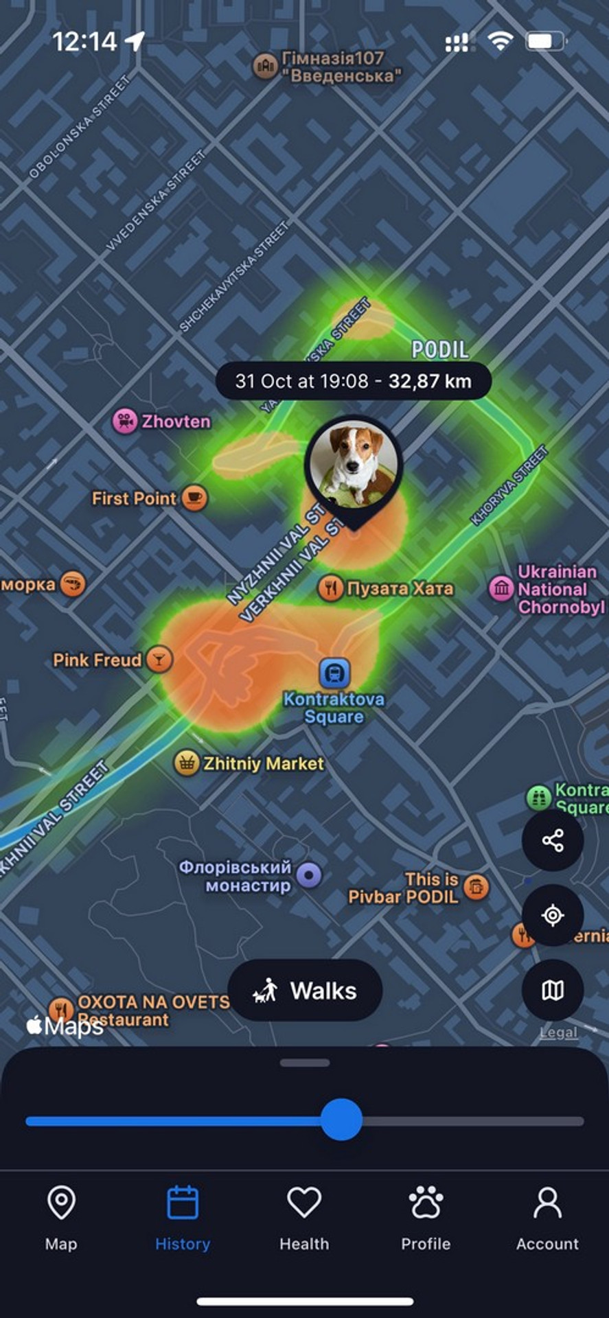 Route history in the Tractive app