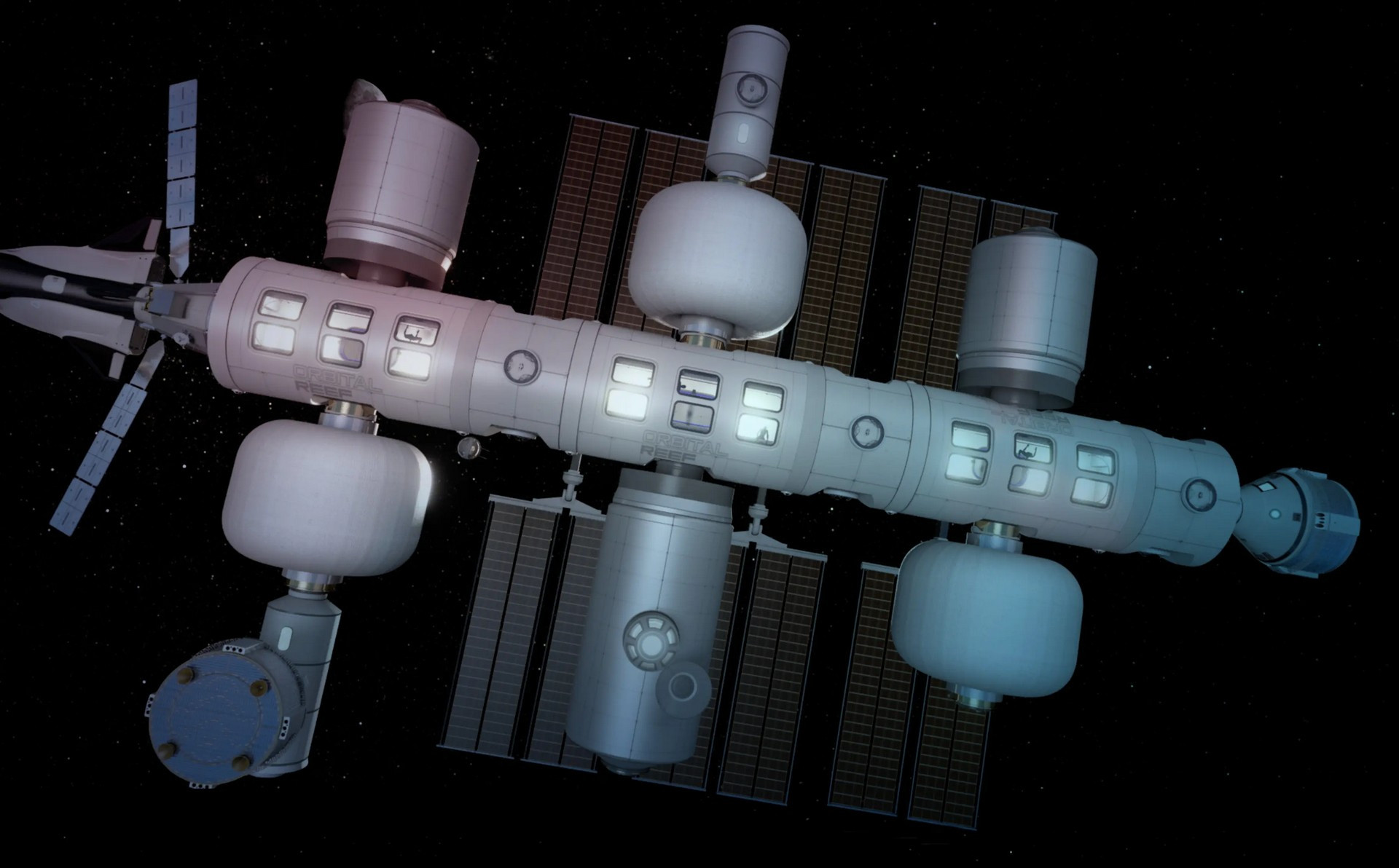 Станція Orbital Reef на орбіті у повній конфігурації, рендер, 2022 рік
