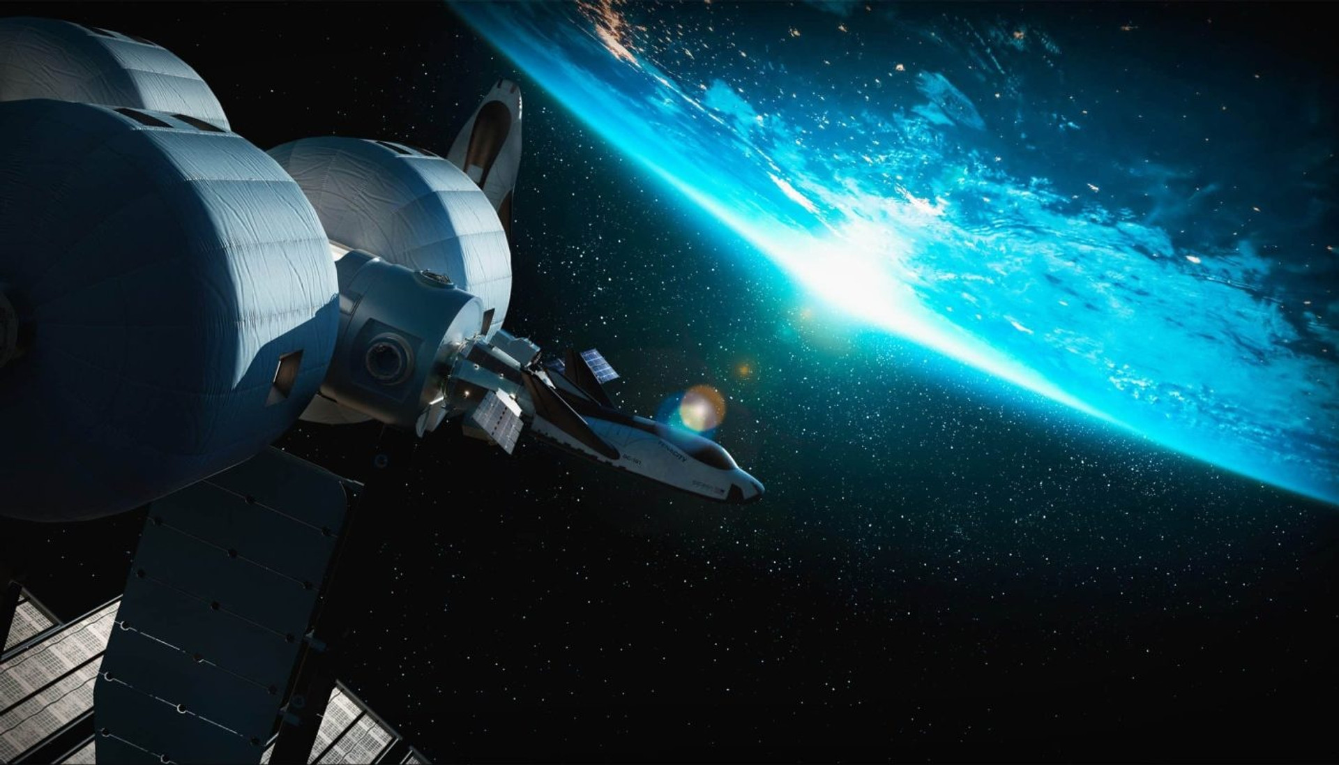 Шатл Dream Chaser пристикований до станції Orbital Reef, рендер, 2023 рік