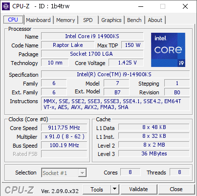 Core i9-14900KS world record 9117 MHz