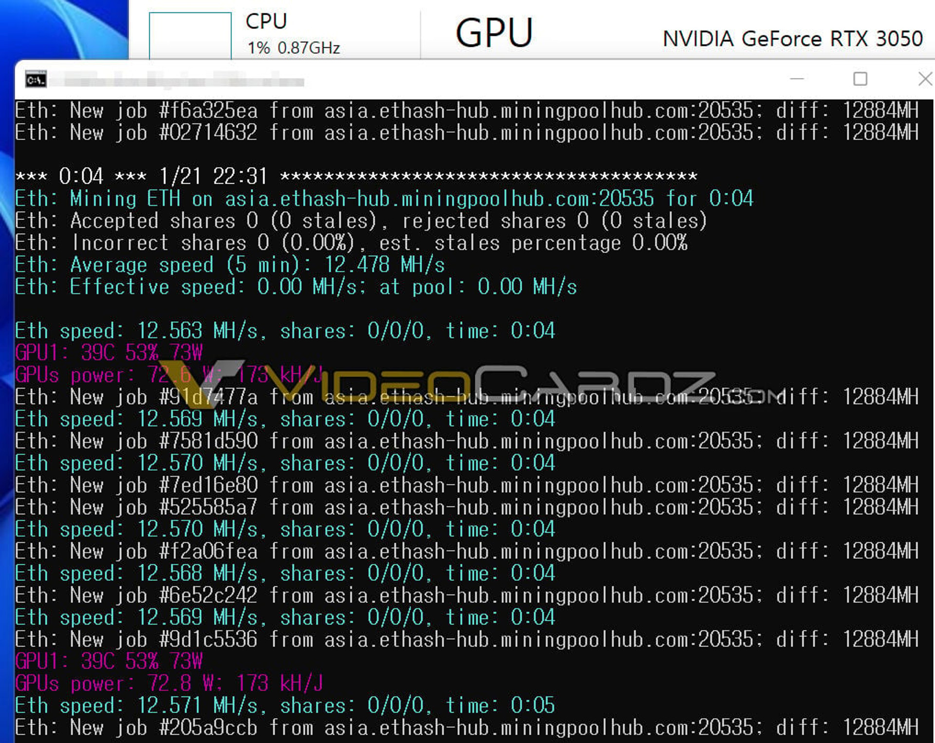 GeForce RTX 3050 mining Ethereum