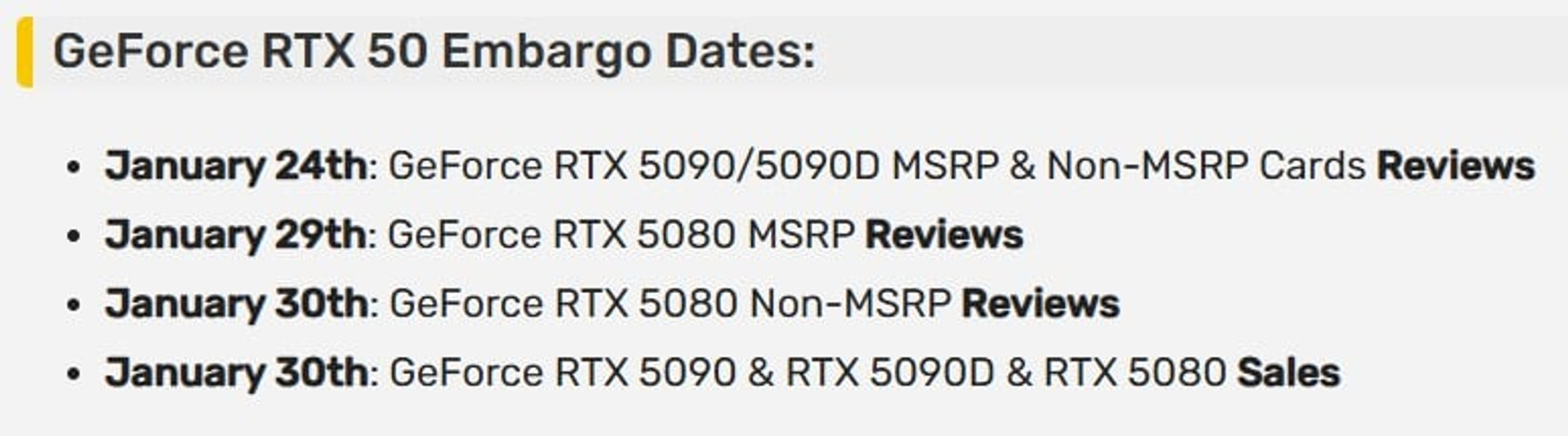 GeForce RTX 50 Embargo dates