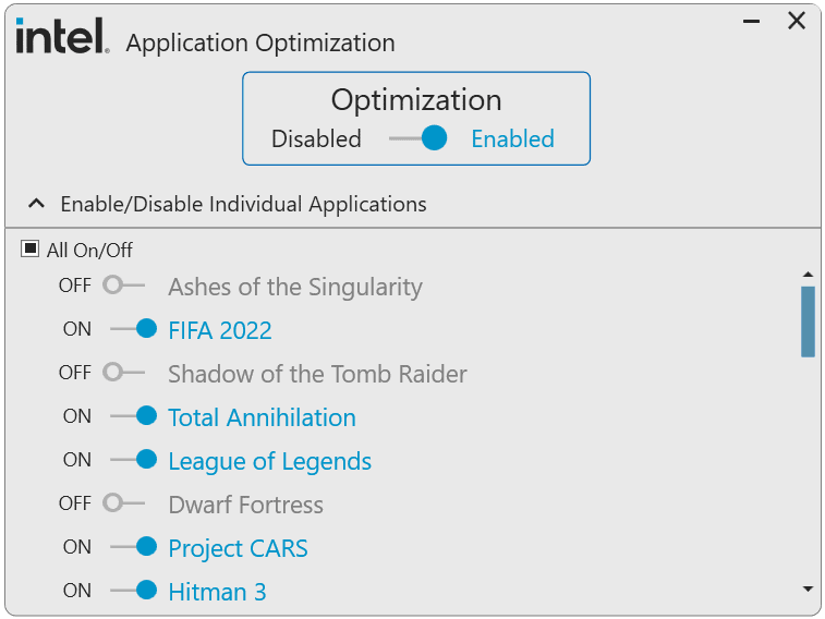 Intel Application Optimization software