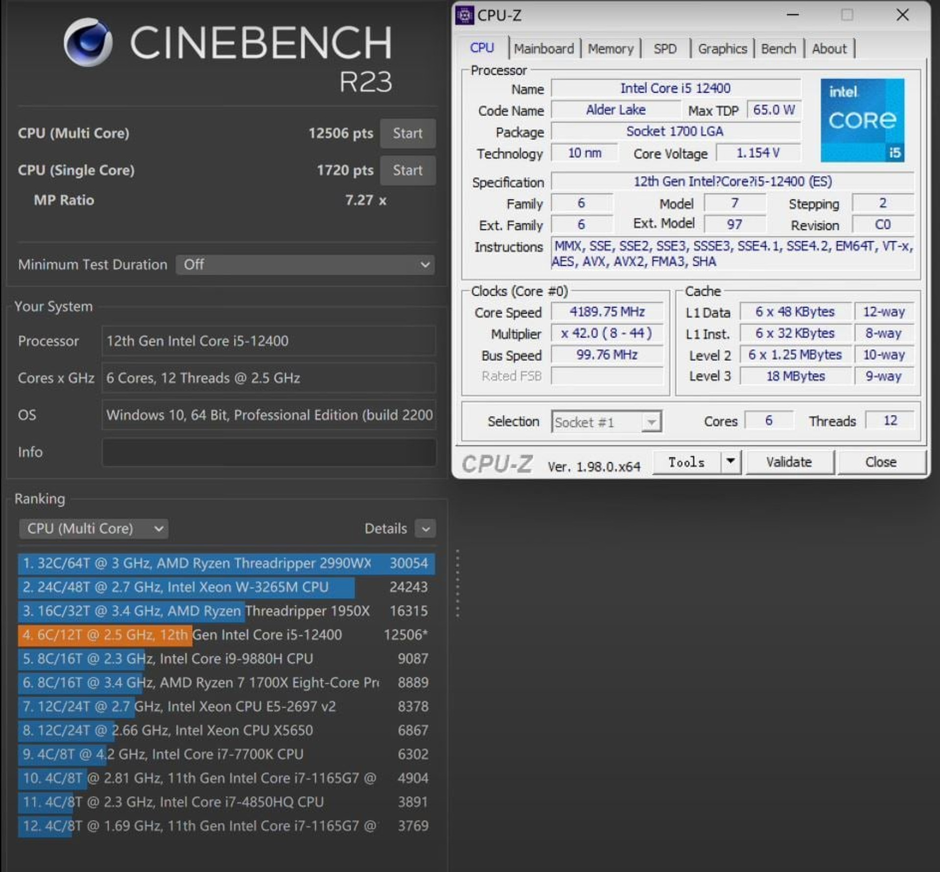 Core i5-12400 CPU-Z