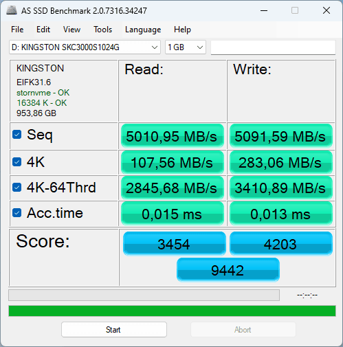 Kingston KC3000 AS SSD Benchmark