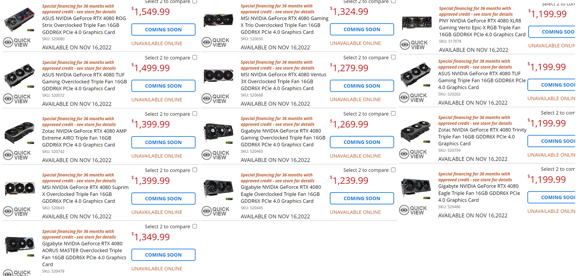  GeForce RTX 4080 price
