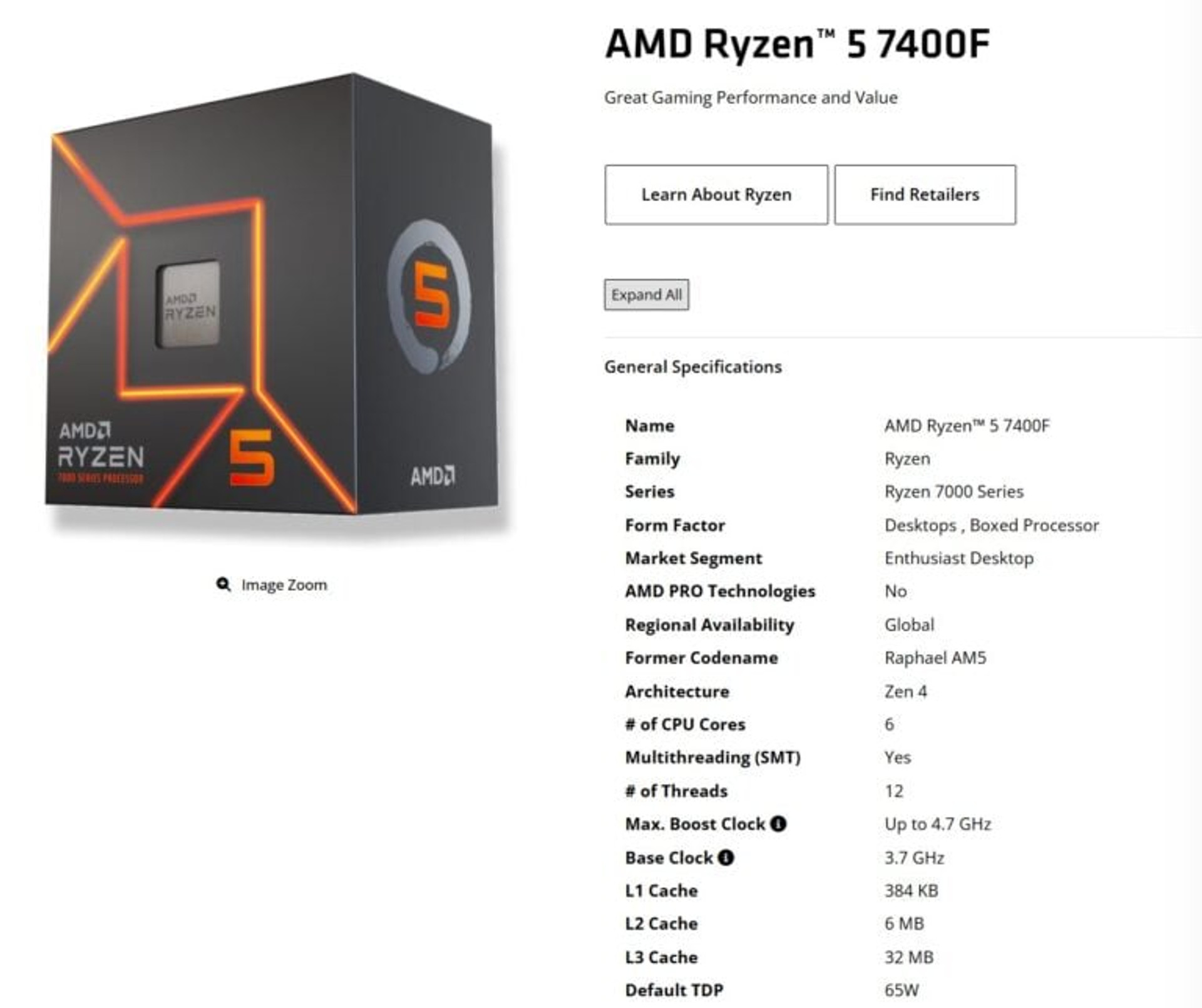 Ryzen 5 7400F specs