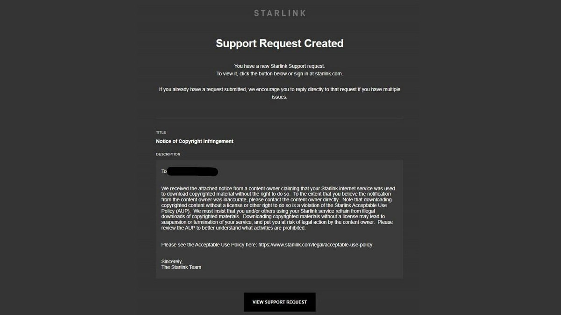 Starlink warning