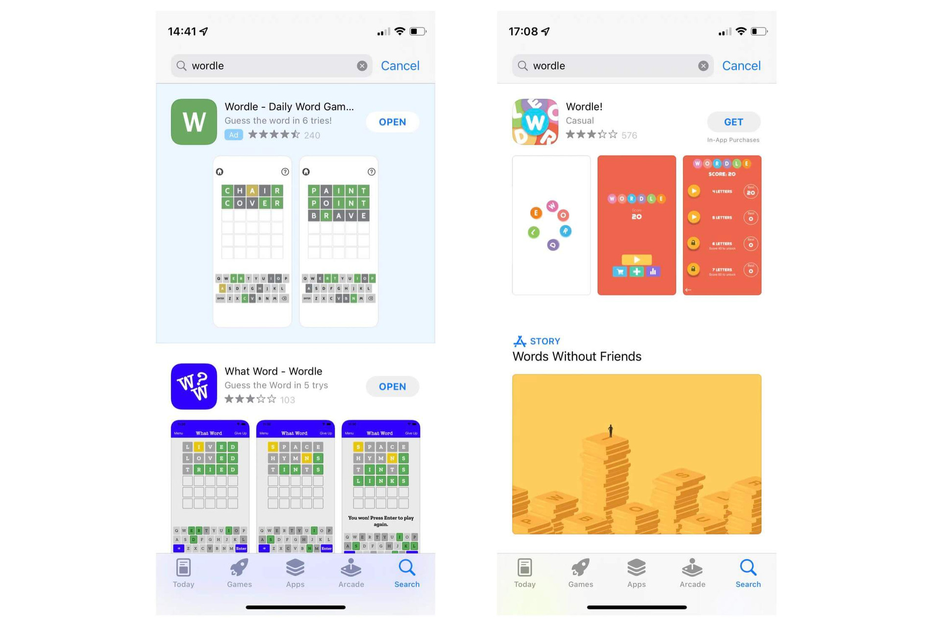 Wordle clones App Store before and after