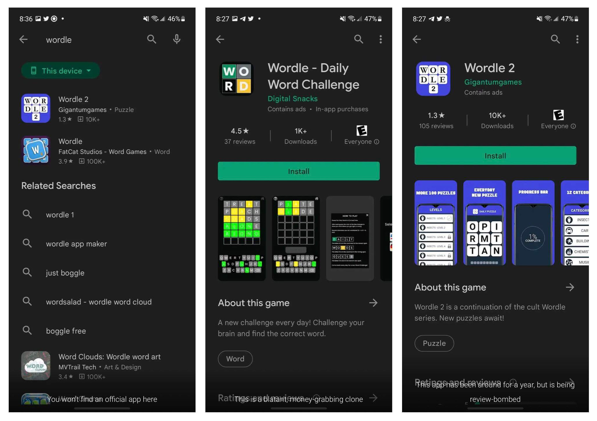 Wordle Google Play Clones