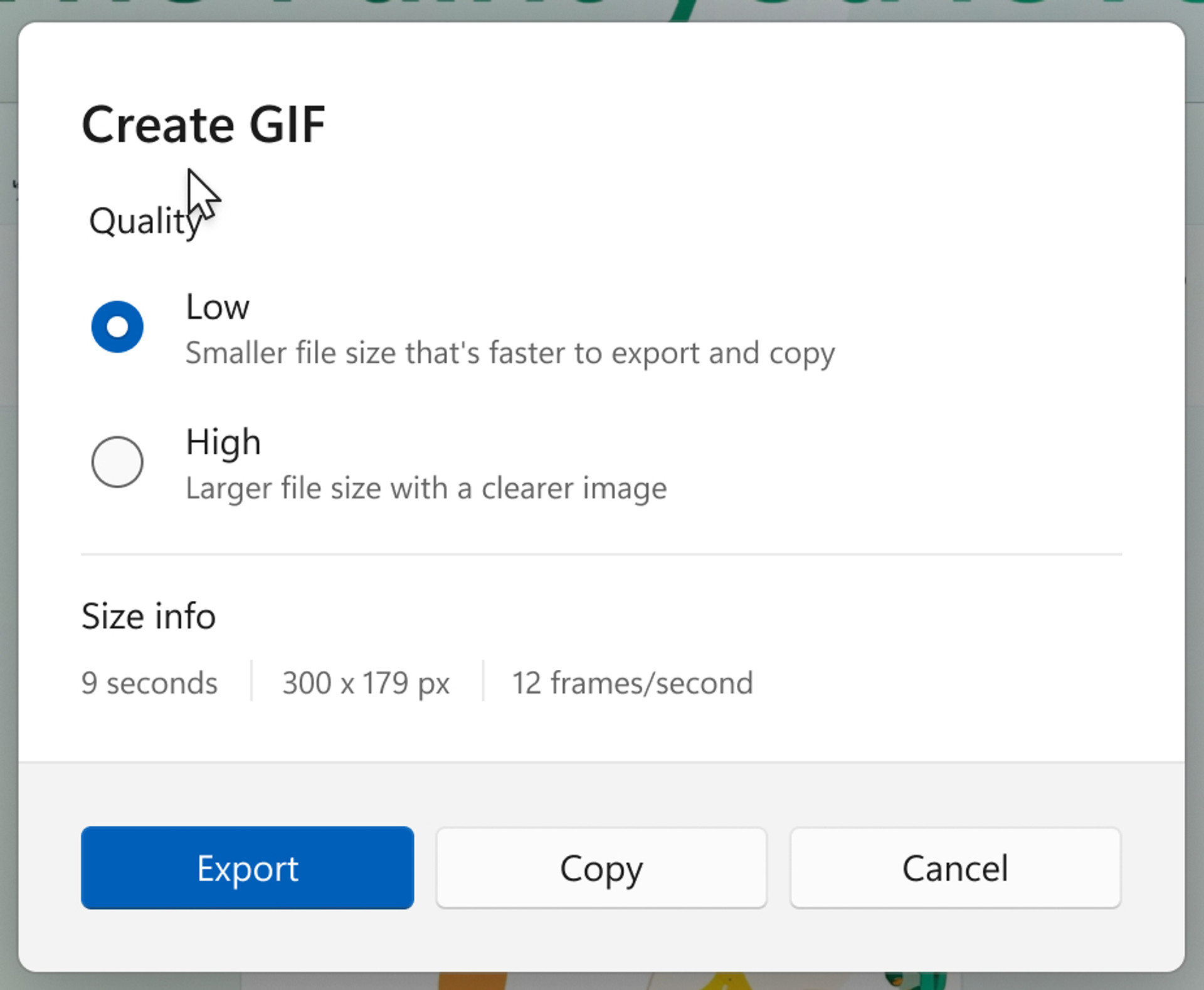 Вікно створення GIF-файла в інструменті Ножиці