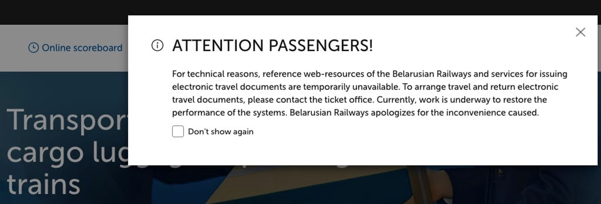 belarus railway site outage