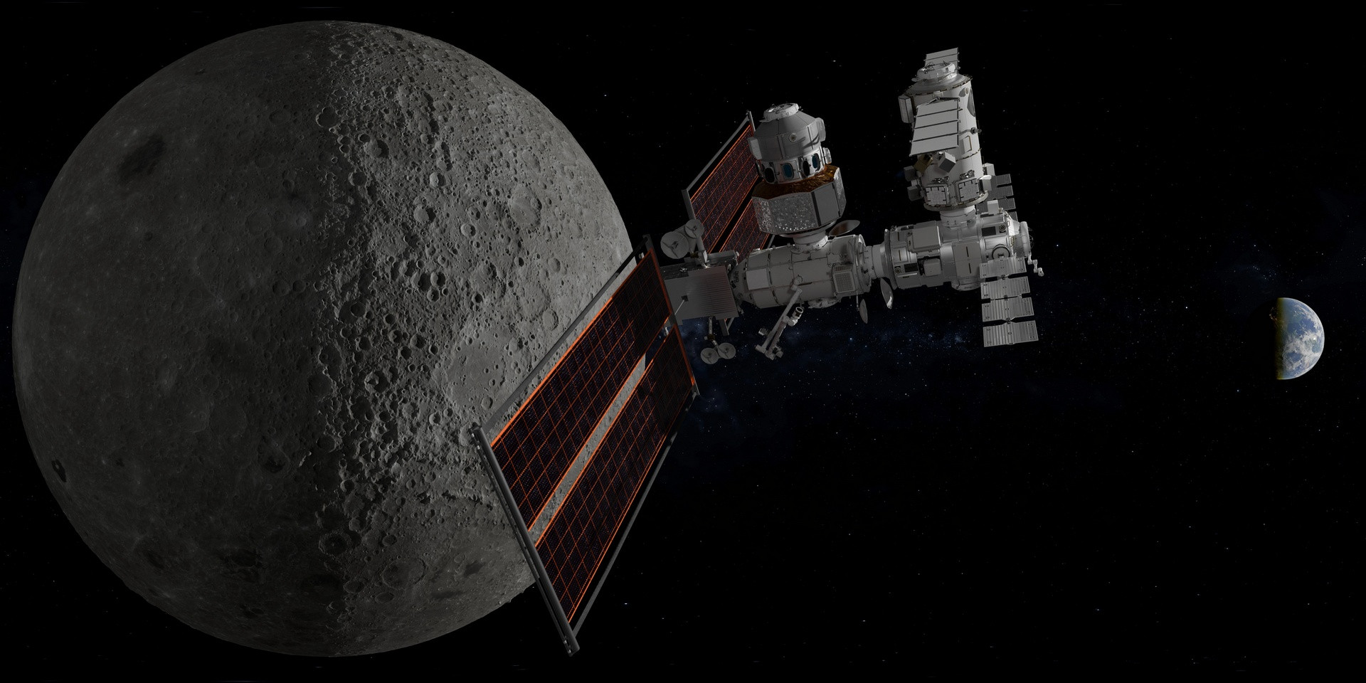 Можливий вигляд станції Lunar Gateway на основі останніх даних NASA, рендер, 2025 рік