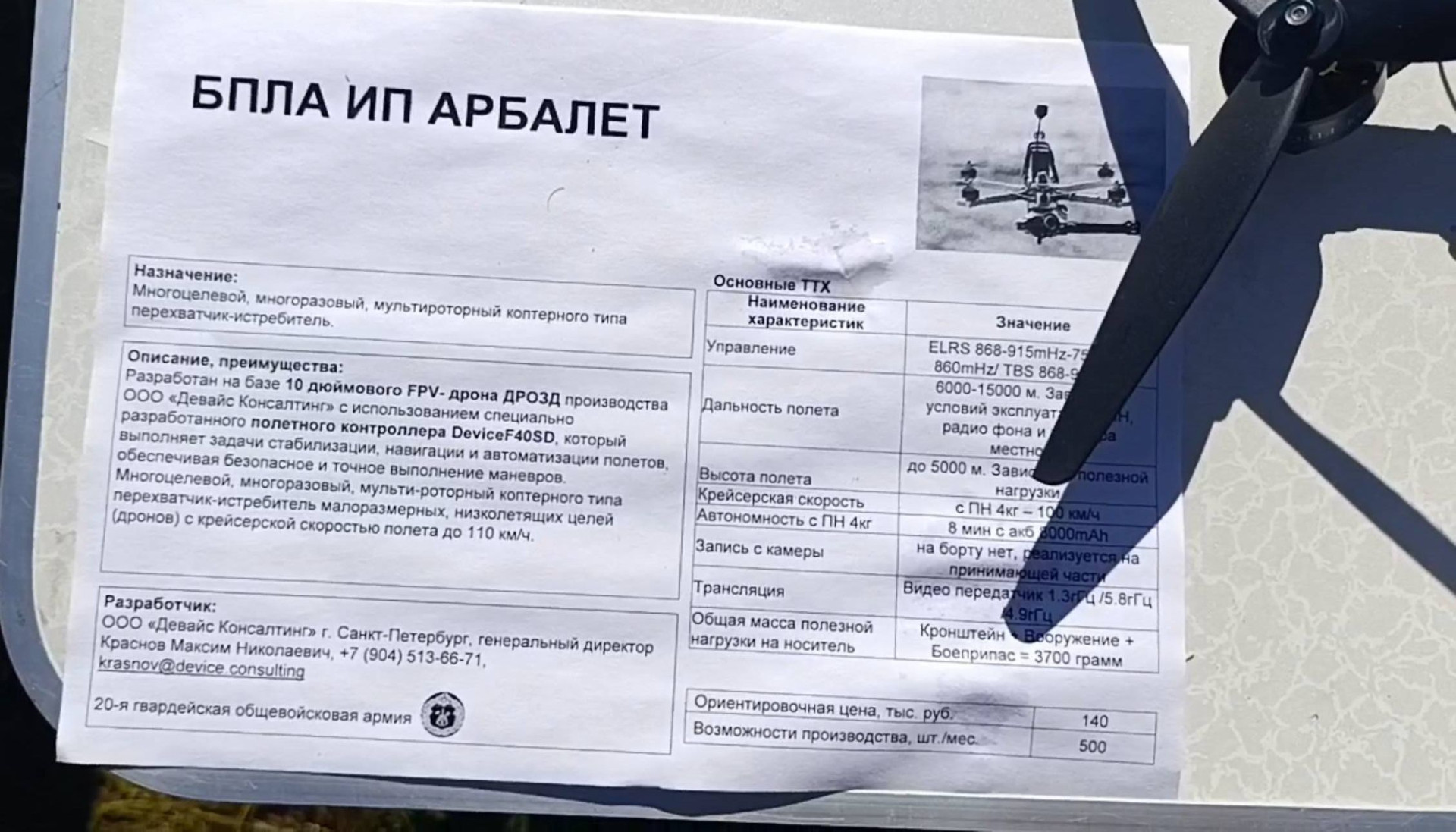 Характеристики дрона