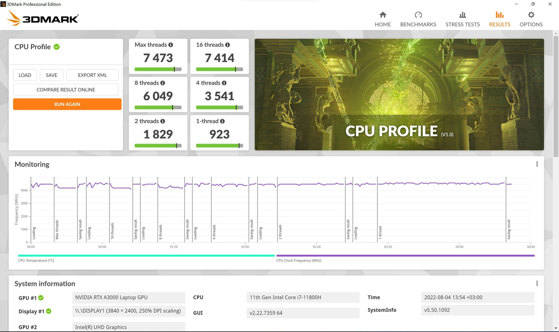 3ASUS ProArt Studiobook Pro 16 OLED 3dmark-cpu-max