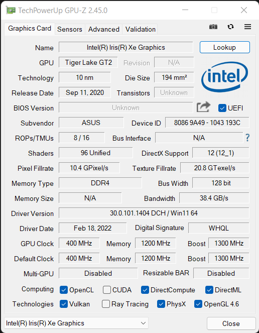 ASUS Vivobook Pro 15 OLED gpu-z_1