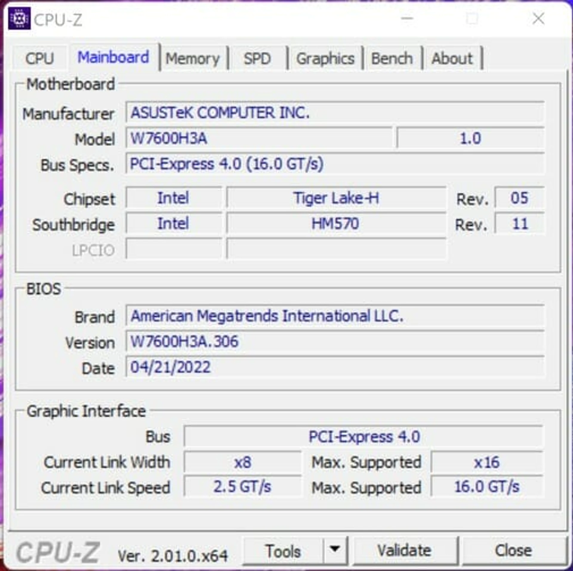 ASUS ProArt Studiobook Pro 16 OLED cpu-z-2