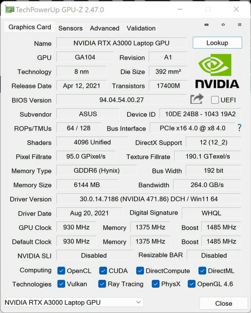 ASUS ProArt Studiobook Pro 16 OLED gpu-z-2