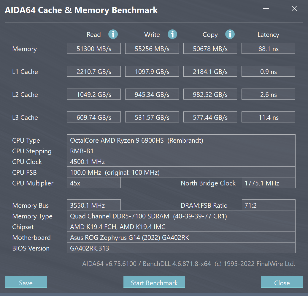 ASUS ROG Zephyrus G14 AIDA64-memory