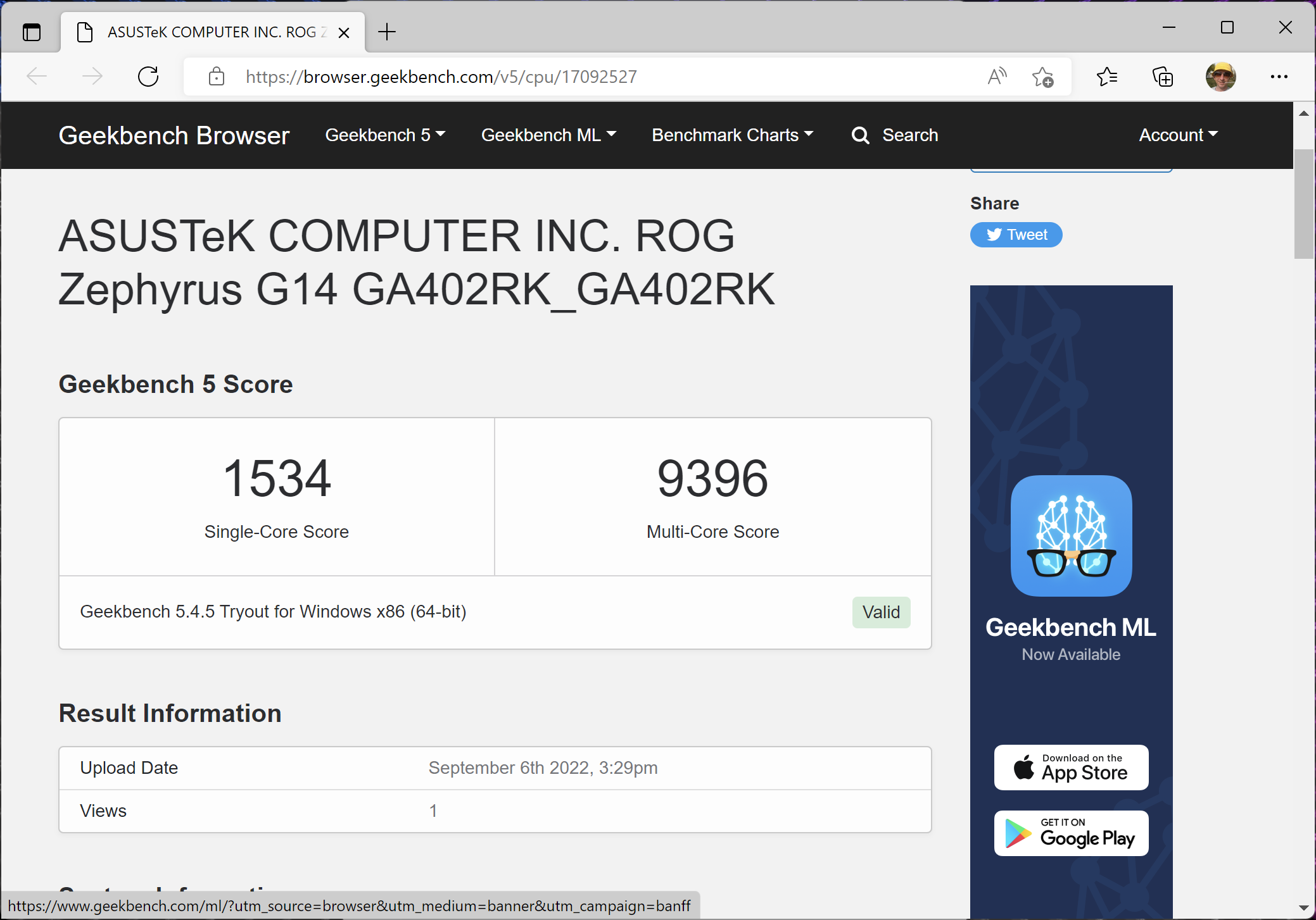 ASUS ROG Zephyrus G14 geekbench-1