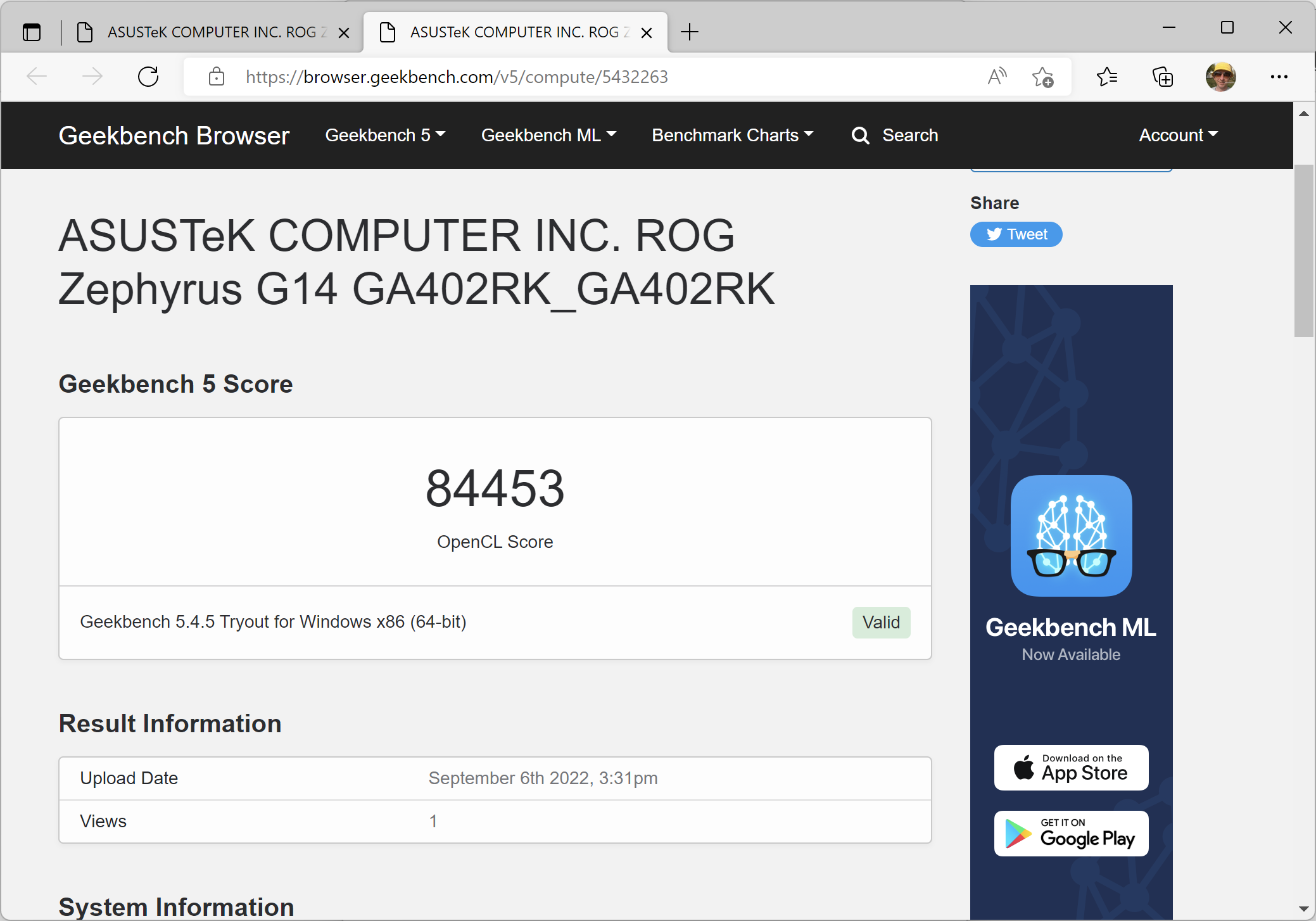 ASUS ROG Zephyrus G14 geekbench-2