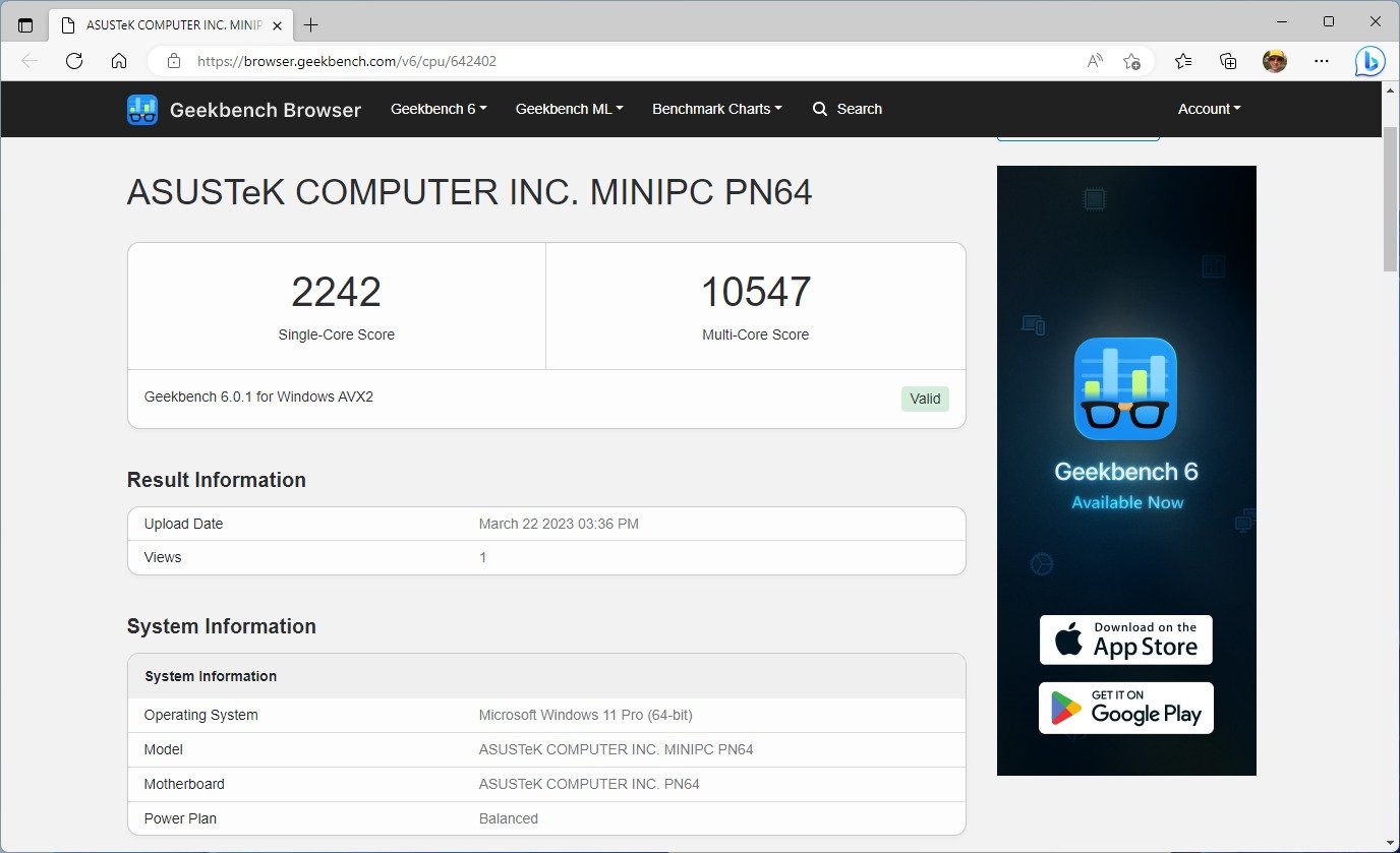 ASUS MiniPC PN64 Geekbench 1_1