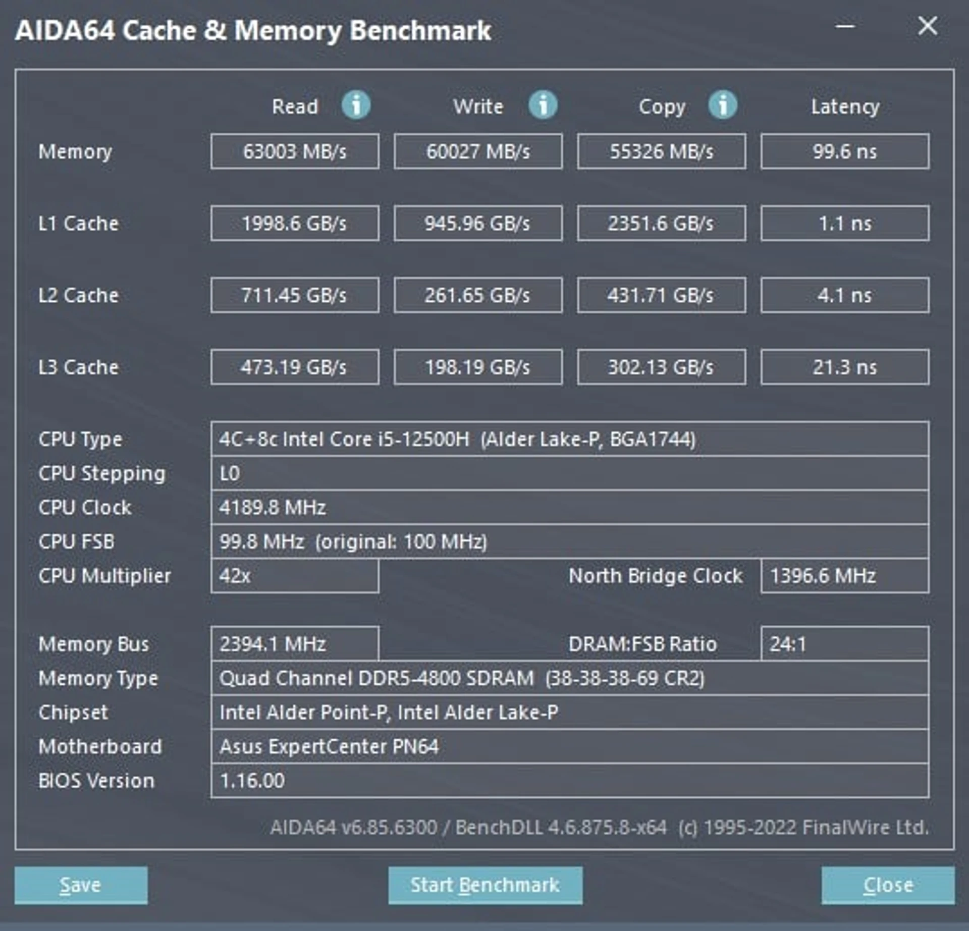 ASUS MiniPC PN64 aida64 memory_1