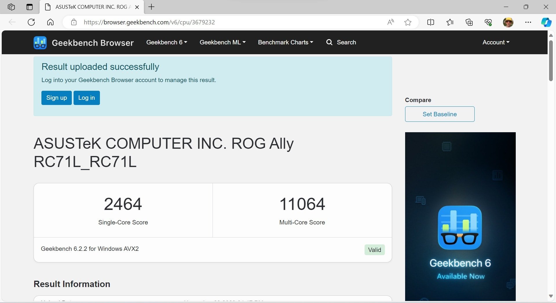 ASUS ROG Ally geekbench 1_1