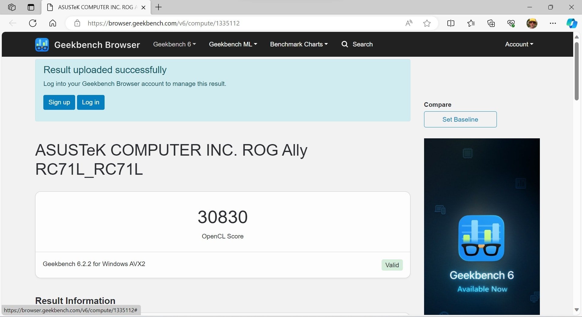 ASUS ROG Ally geekbench 2_1