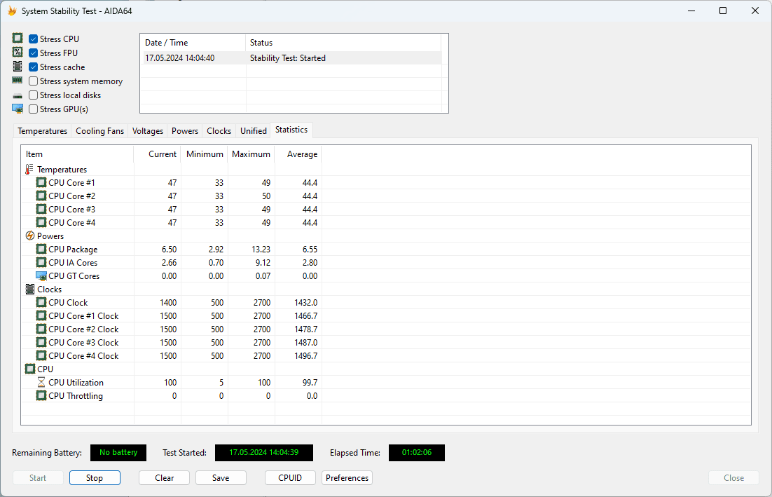 ASUS NUC 13 Rugged AIDA64 stress test 3