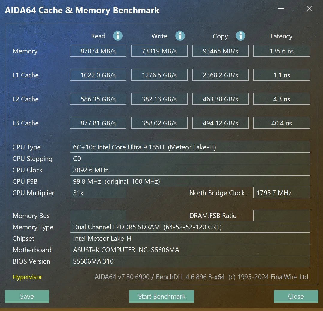 ASUS Vivobook S 16 OLED AIDA64 Memory Test_1