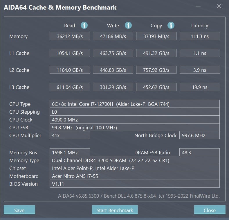 Acer Nitro 5 aida64 memory test_1