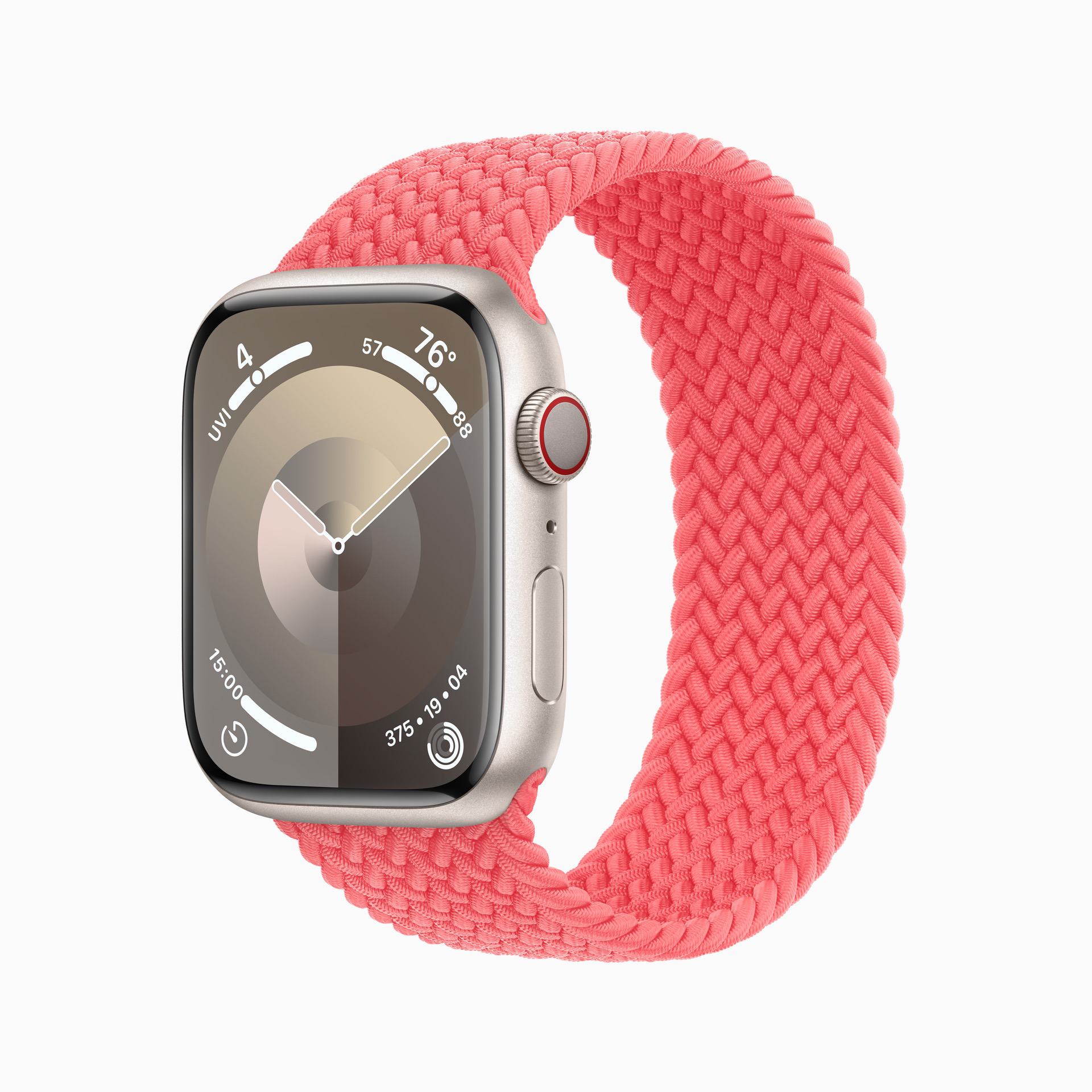 Apple-Watch-S9-starlight-aluminum braided-Solo-Loop-guava-230912