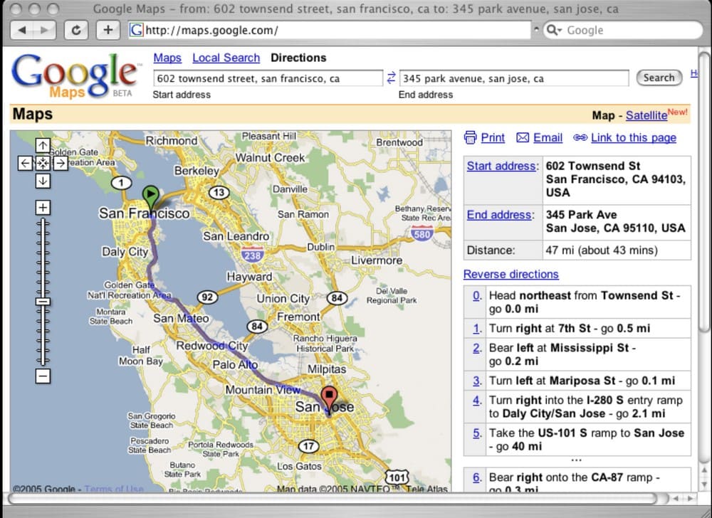 Google Maps, 2005