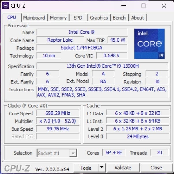 MSI Vector GP77 13VG cpu-z 1_1