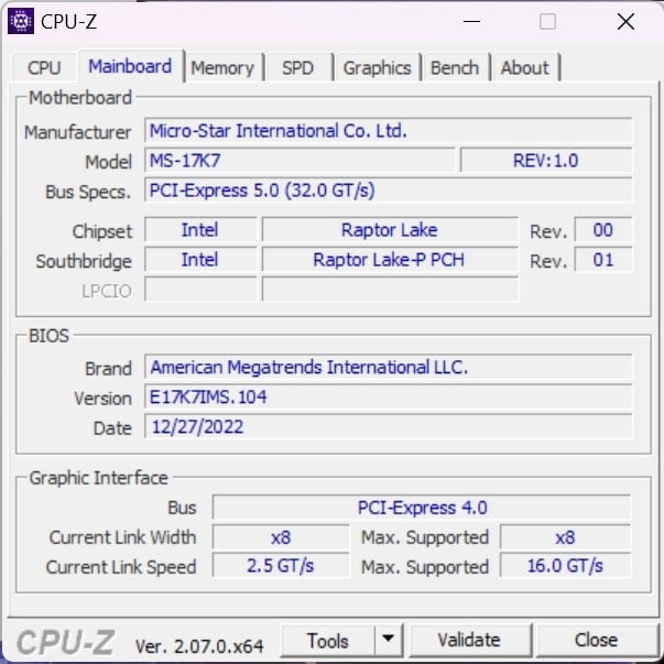 MSI Vector GP77 13VG cpu-z 2_1