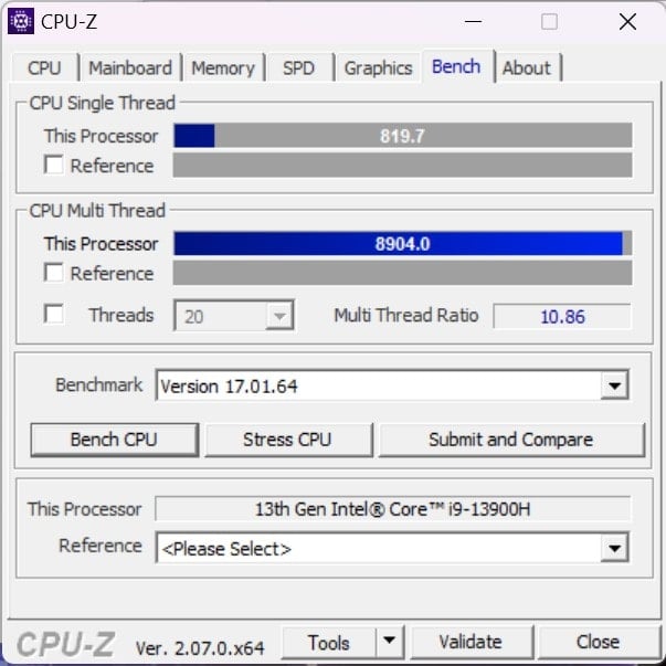 MSI Vector GP77 13VG cpu-z 5_1