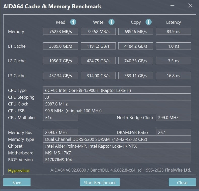 MSI Vector GP77 13VG aida64 memory_1